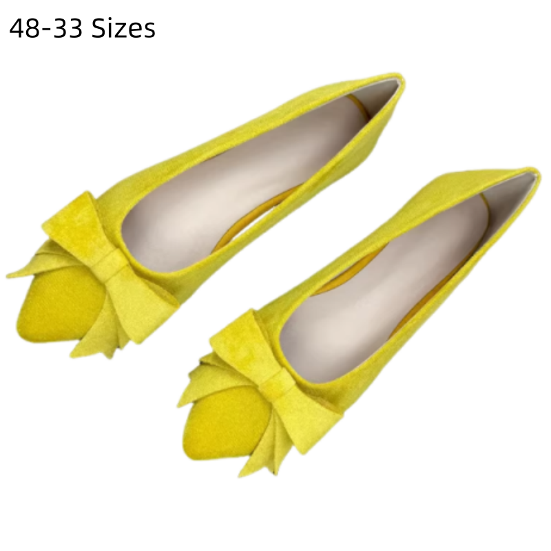 Women Shoes For Big Feet - Chaussures plates en daim jaune citron