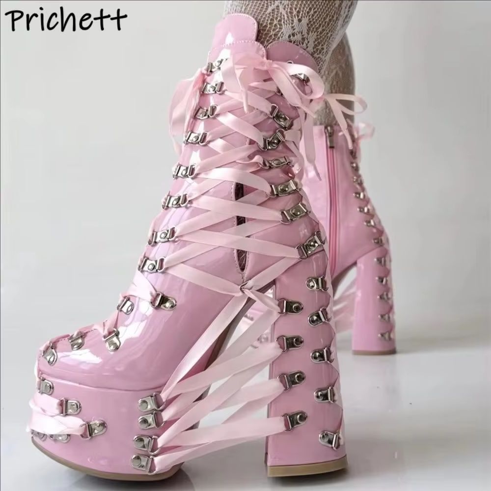 Bottines croisées noires et ro - Ribbon Tie Heel avis et prix