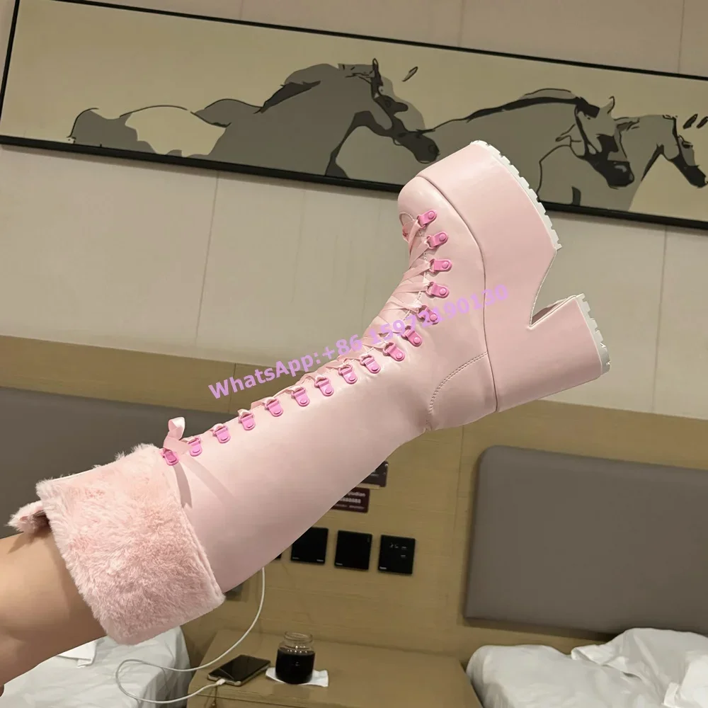 Bottes en fourrure rose à seme - Ribbon Tie Heel avis et prix